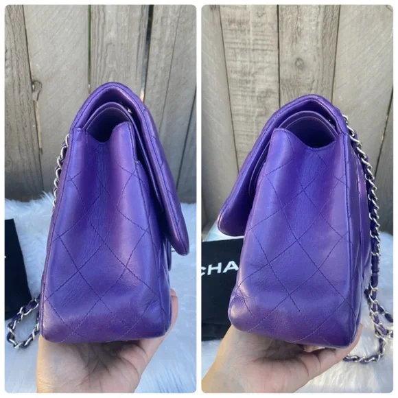⭐️JUMBO⭐️CHANEL classic Lambskin Jumbo double flap Lavender quilted silver chain - Picture 13 of 17
